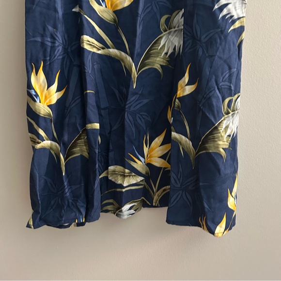 Paradise Found Dress Navy Blue Hawaiian Floral Print Bamboo Women Medium Vintage - Picture 6 of 10